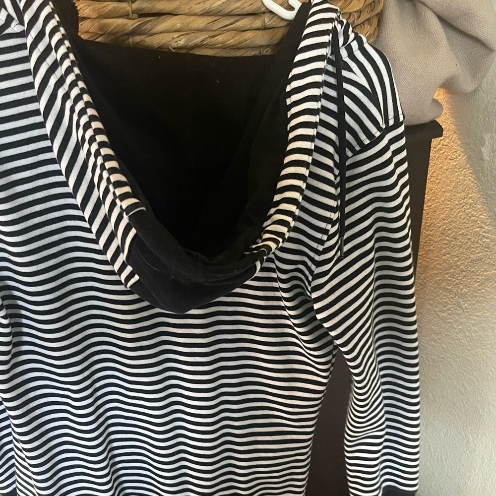 Striped hooded half zip sweater